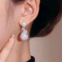 luxury leaf micro pave pearl earrings for female wedding party new jewelry gifts
