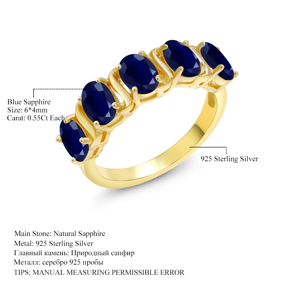 GemStoneKing 2,75 карат овальное натуральное синее сапфировое кольцо из драгоценных камней 18 карат желтое золото Серебряное обручальное кольцо кольца для женщин