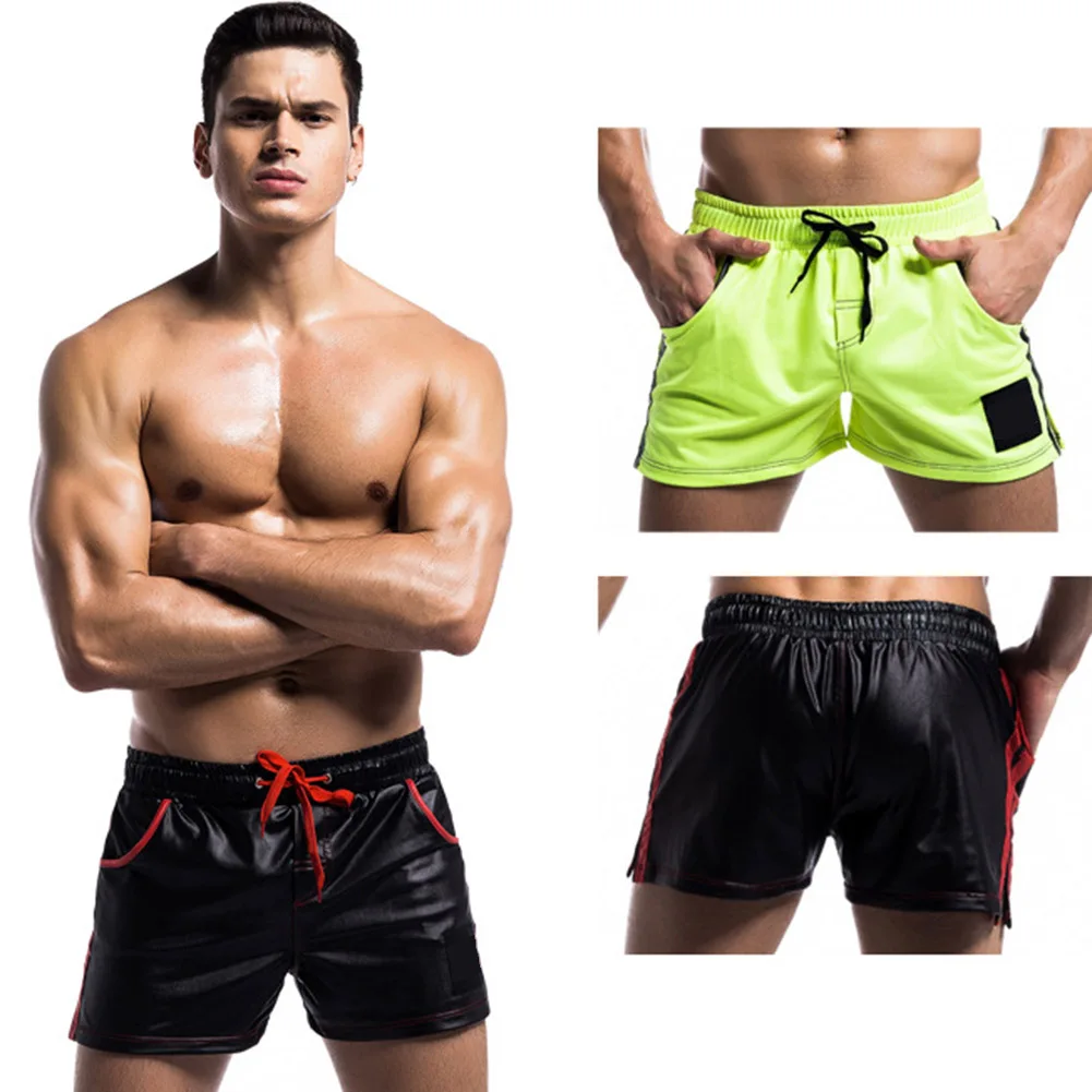 

Men Faux Leather Underwear Home Casual Fashion Running Fitness Shorts -OPK