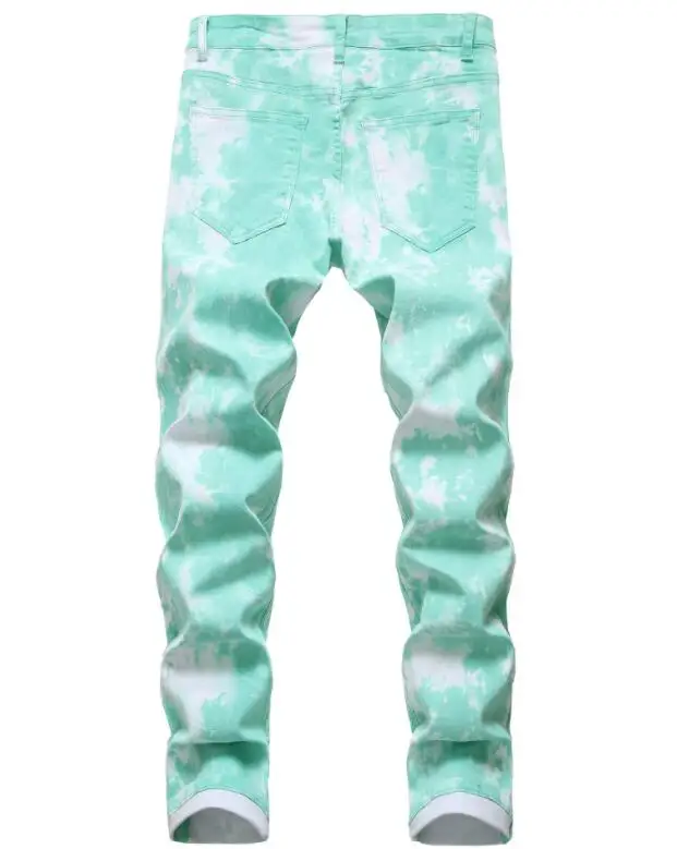 Men Jeans Colored Mens Skinny Elastic Slim Straight Biker Jeans Male Denim Cotton Pants Skinny Washed Printed Jeans