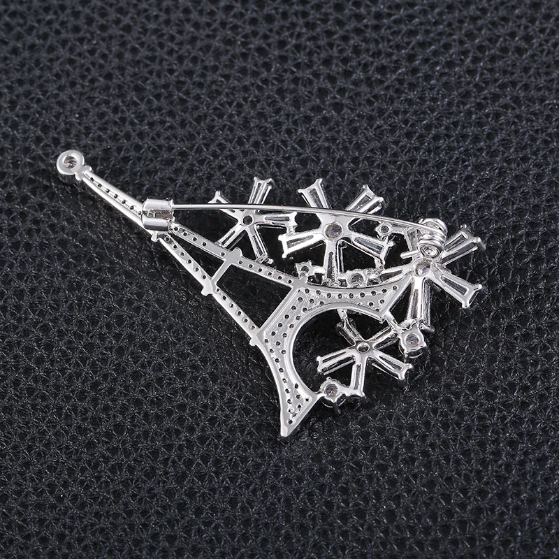 Броши Zhijia в виде романтической башни и цветка серебряного цвета булавки