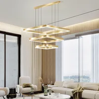 Living Room Chandelier Black/Gold Color Modern Minimalist Amosphere Light Luxury New Style Nordic 1/2/3 Square Rings Lamps
