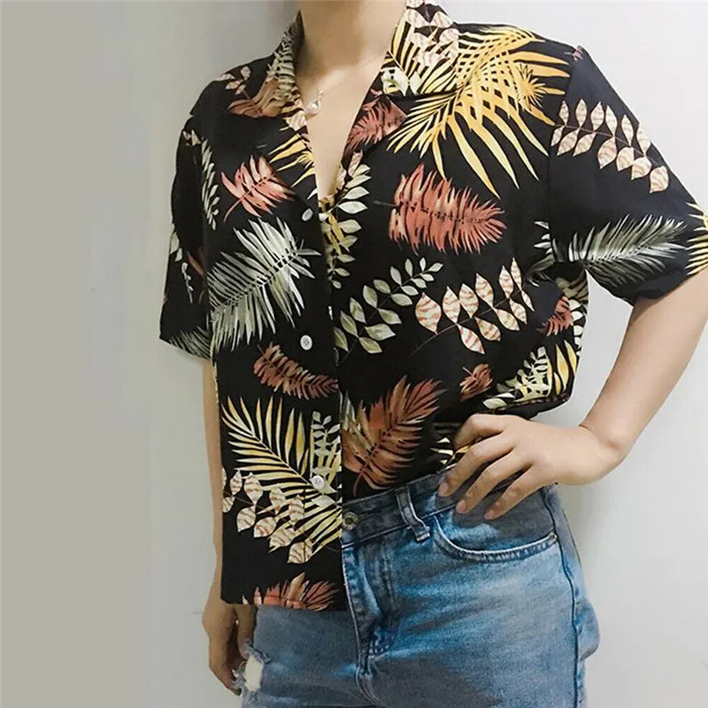 Свободная Гавайская ветровка женская летняя свободная блузка с V-образным
