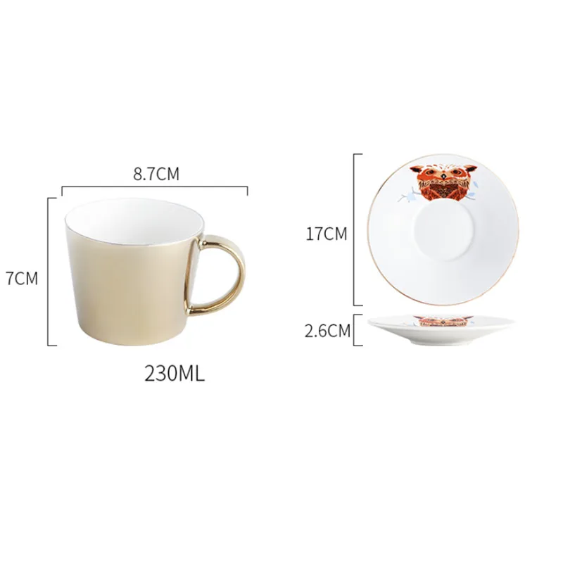 

European Creative Leopard Coffee Cup Saucer Set Mirror Reflection Cup Zebra Mug Ceramic Office Teacup With Coaster Drinkware