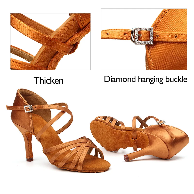 DKZSYIM Latin Dance Shoes Women High Heel Silk Dance Shoes lady Soft Bottom Dance Shoes heeled 8cm Girls Salsa Ballroom Shoes