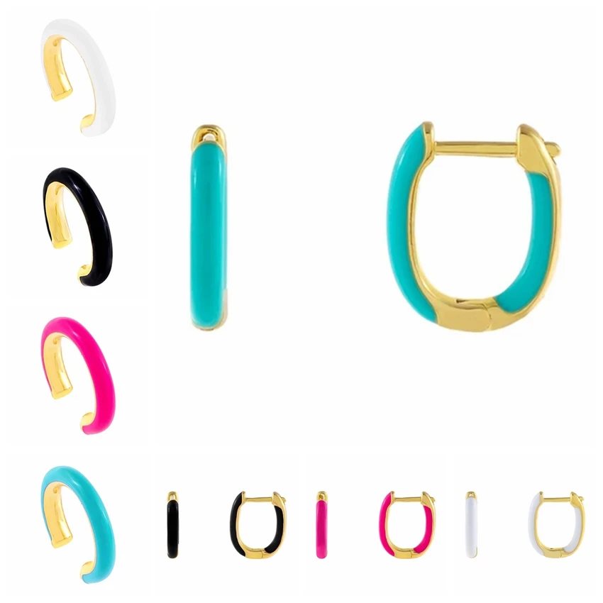 

MC Enamel 2021 Trend Women Hoops Earring Sterling Silver Huggie Earrings White Small Zircon Dripping Oil PendientesPlata925