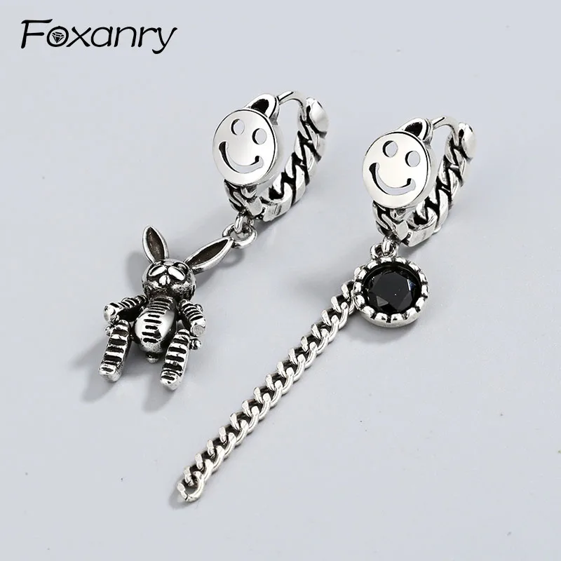 Асимметричные Подвесные серьги Foxanry в виде кролика с улыбающимся лицом винтажные