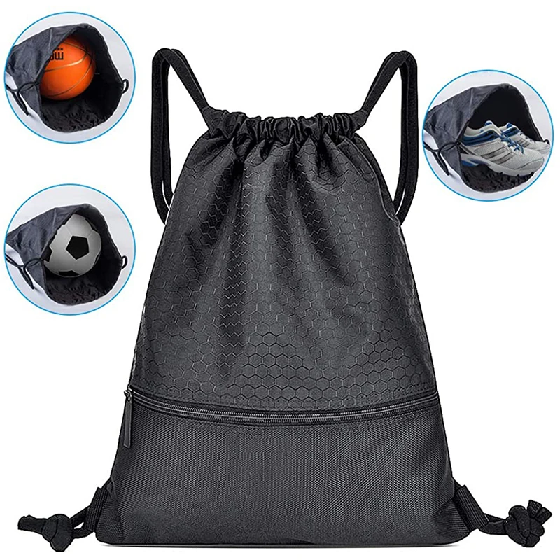 

Drawstring Bag, Large Waterproof Drawstring Sport Bag Unisex Gym Sack with Zipper Pockets for Basketball Football Leisure Soccer