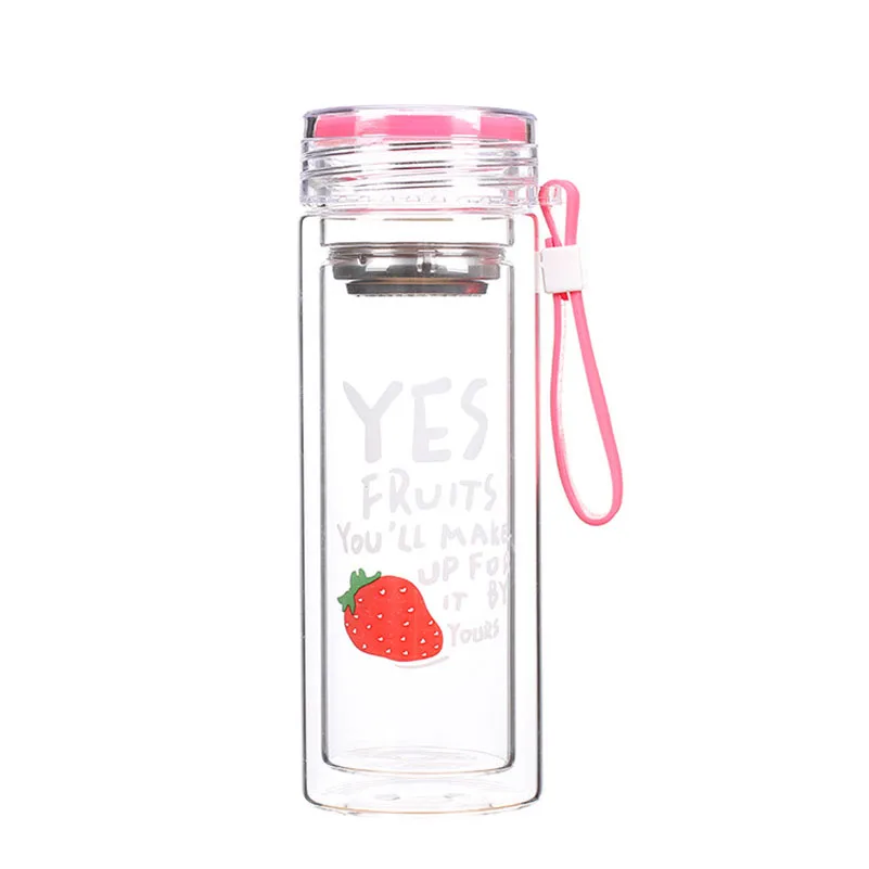 Стеклянная бутылка для воды с фруктовым узором стеклянная чашка двойными