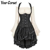 women pirate dress corset costume gothic corset lace up top shoulder strap vest plus size black steampunk dress pirate costume