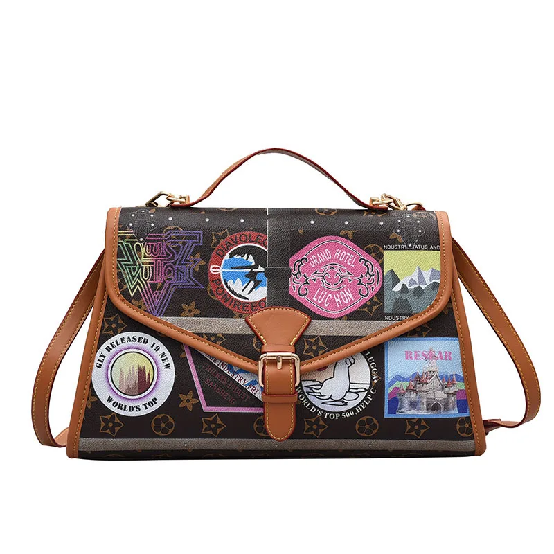 

New 2020 Lvjia graffiti postman bag retro luxury brand handbag One Shoulder Messenger Bag Shopper premium Pu women's bag