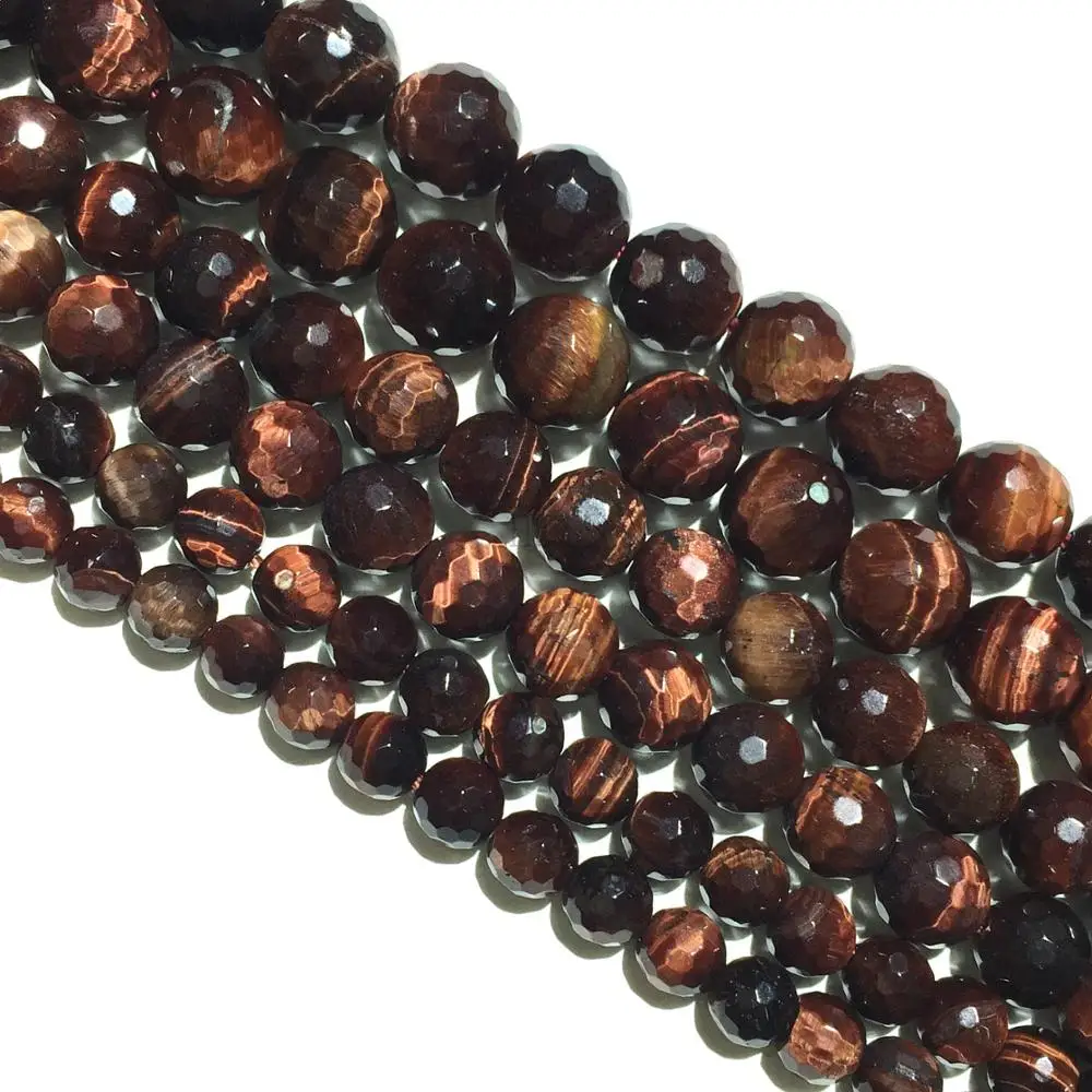 Граненые круглые бусины с натуральным камнем и красным тигровым глазом