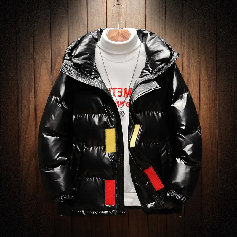 Cotton-Padded Coat Men's Winter Thickened Puffer Jacket Korean Style Trendy Glossy down Jacket Men's Cotton Jacket Couple Warm