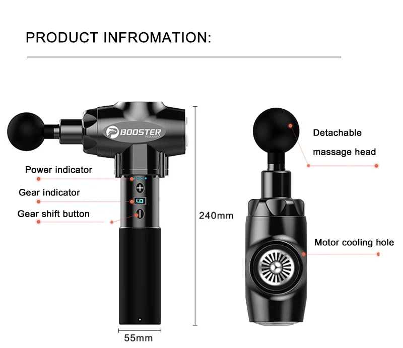Booster Massager 5 Massage Head Body Massage Gun Muscle Stimulator Vibrating Electric Massage Body Relaxation Slimming