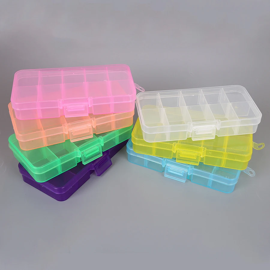 

SAUVOO 10-15 Grid Slots Adjustable Storage Box Transparent Plastic Rectangle Case Organizer Boxes Jewelry Accessories