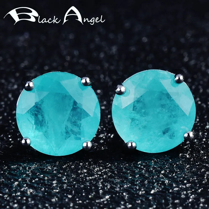 

BLACK ANGEL Silver Luxury 5 Carat Four Claws Imitation Paraiba CZ Stud Earrings for Women 2021 New INS Personalized Ear Jewelry