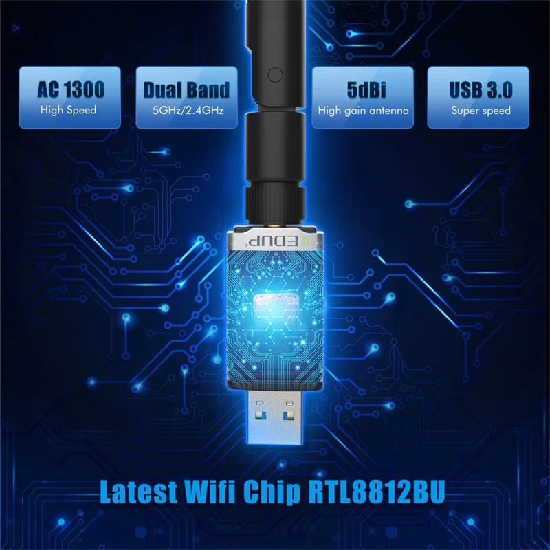 USB Wi-Fi адаптер EDUP 5 8 ГГц + 2 4 высокоскоростной Wi-Fi-ресивер 1300 Мбит/с антенна
