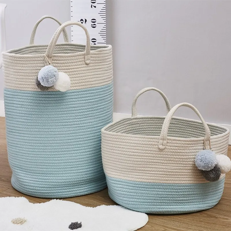 Корзина для хранения из хлопка с помпоном волос INS корзина белья ткани органайзер