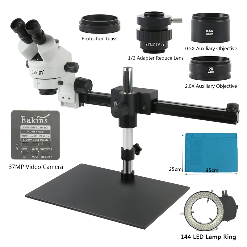 Стерео тринокулярный микроскоп с постоянным зумом 7 ~ 45X VGA/USB промышленный камера +