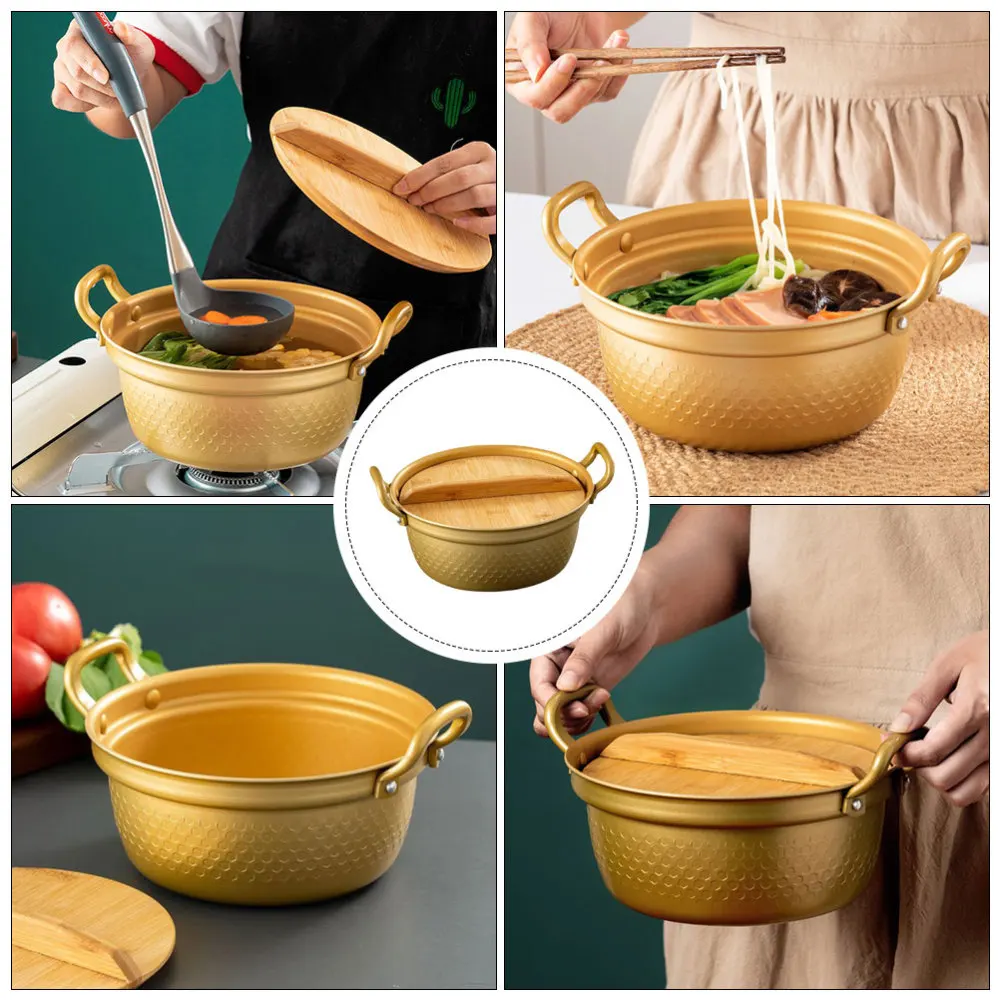 

1Pc Practical Heat Pot Noodles Cooking Pot with Bamboo Lid (Golden)