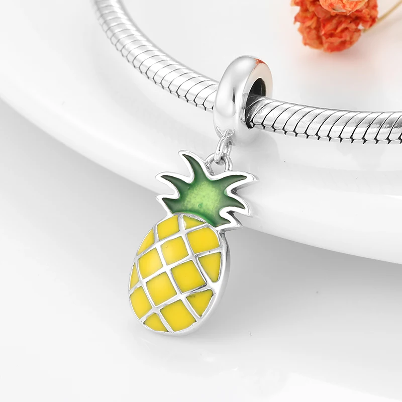 Бусины в виде ананаса из серебра 925 пробы с желтой эмалью | Украшения и аксессуары