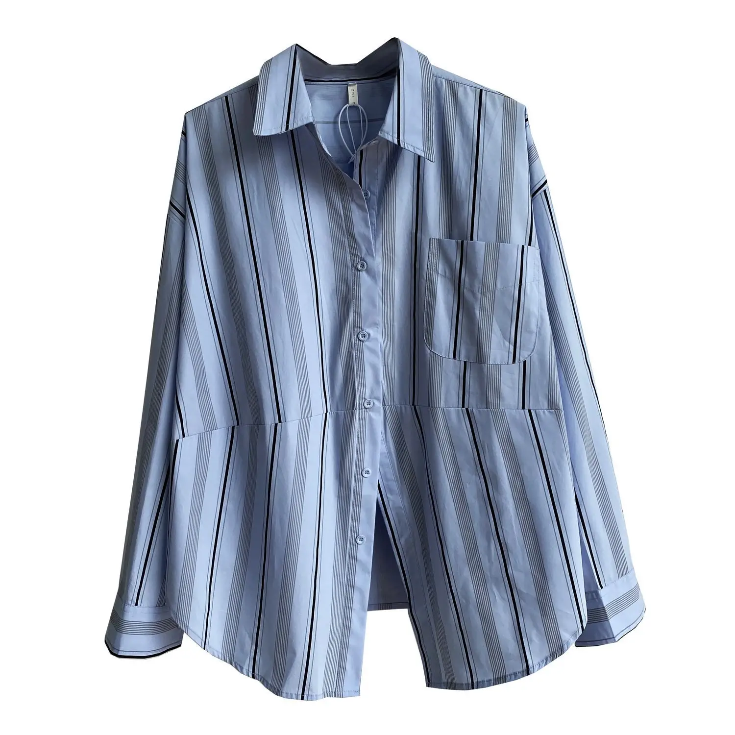 

Striped Shirt Women 2020 Autumn Long Shirt White Blue Chic Slit Hem Chic Blouse Leisure Loose Shirts Boyfriend Top Blusas mujer