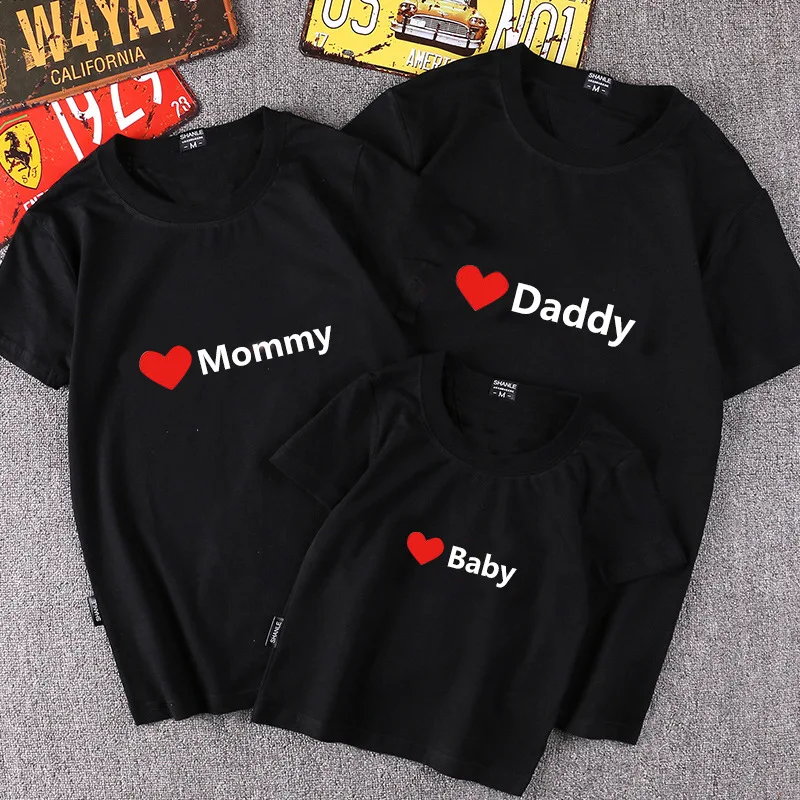 Одежда с надписью Love Daddy Mommy and Me Семейные футболки Повседневная футболка