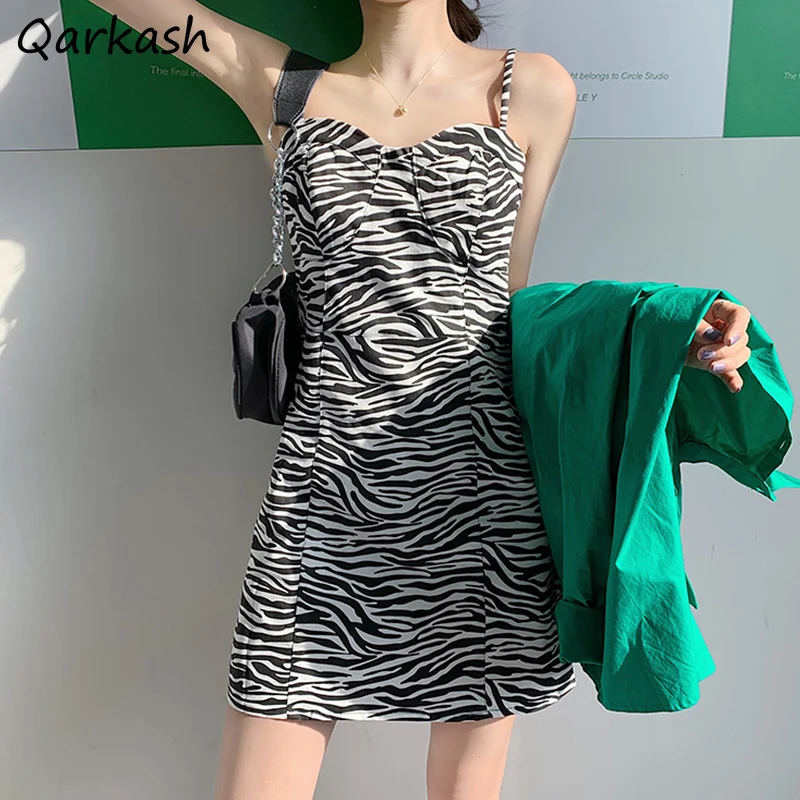 

Dress Women Zebra Stripes Mini Summer Harajuku Cool Streetwear Design Empire Ladies Club All-match Retro Trendy College Ins Soft
