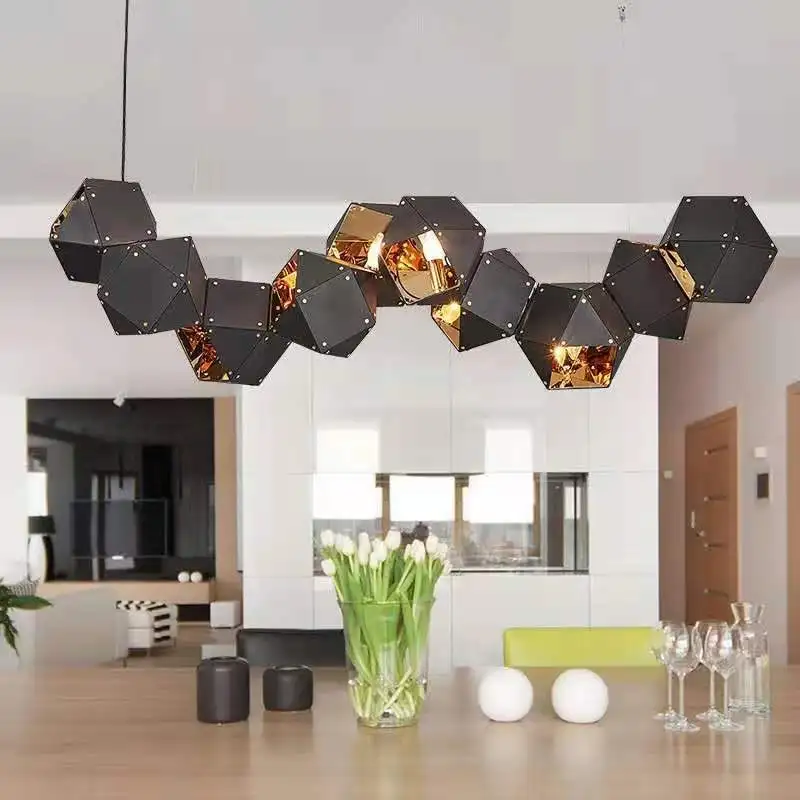 Beste Art Deco Blak Gold Magic Cube Hanglamp Led Veelvlak Lamp Diy Moleculaire Licht Voor Woonkamer Eettafel Armatuur Lamp