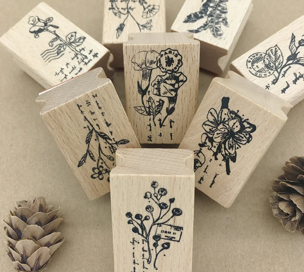 Винтажные Цветы Растения ретро украшения штамп деревянные и резиновые штампы