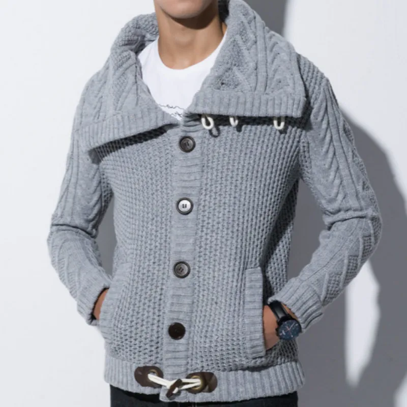 Мужская водолазка в британском стиле с роговой пряжкой грубая шерсть скрученный