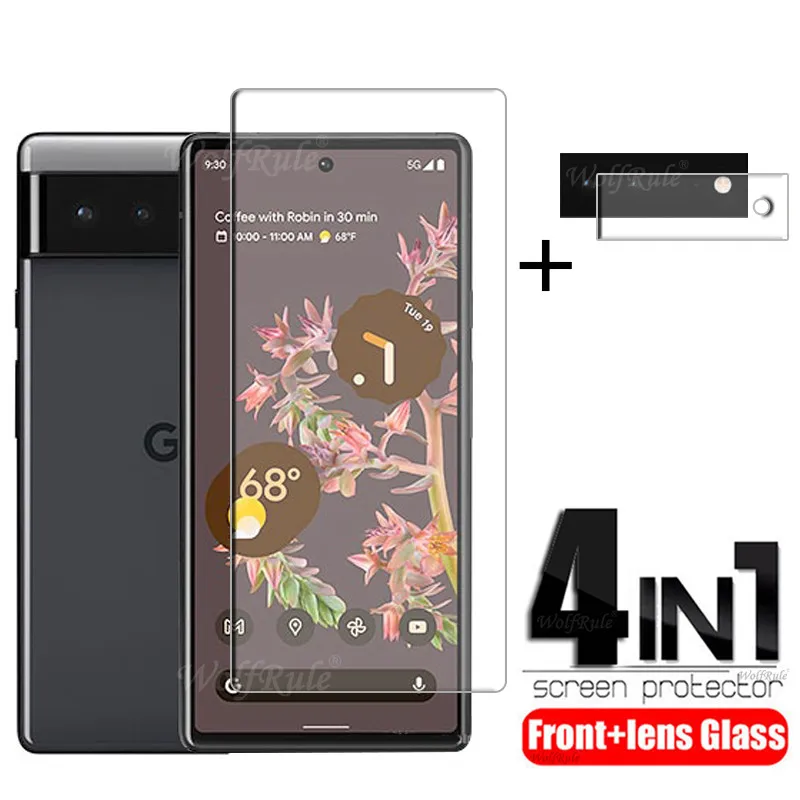Pel&iacute;cula de vidrio transparente para m&oacute;vil, Protector de pantalla 4 en 1 para Google Pixel 6, vidrio templado 9H-0