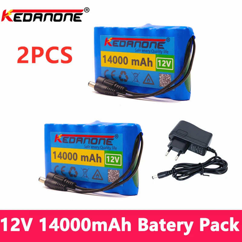 

2PCS Portable Super 12V 14000mah Battery Rechargeable Lithium Ion Battery Pack Capacity DC 12.6v 14Ah CCTV Cam Monitor + Charger