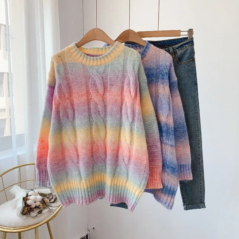 Gaganight женский свитер в радужную полоску сезон осень-зима плотный Модный джемпер