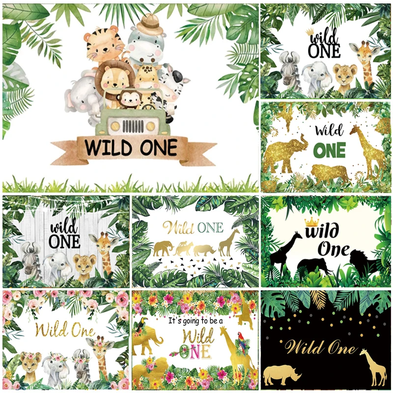 

Wild One Backdrop Baby Shower Jungle Safari Animal Kids 1st Birthday Party Photo Background Photocall Prop Decoration Banner