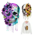 Нашивки для одежды сделай сам, термотрансферные виниловые термонаклейки для одежды, подсолнуха, черепа, термофутболки, моющиеся