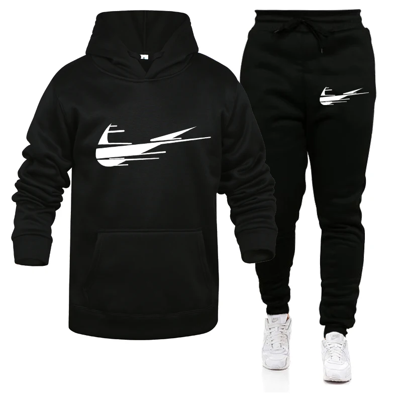 

Men's Sportswear Hoodie + Pants Jogging Sweatpants Suit Winter Fleece Jogging Sports Suit Sweatshirt Pullover Fashion 2021