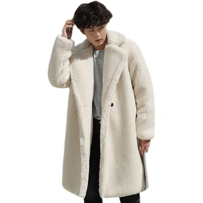 2021 Winter Men's Thicken Lamb Parkas Wool Long Snow Jackets Plush Windbreaker In Warm Cotton-padded Clothes Trench Coats M-3XL