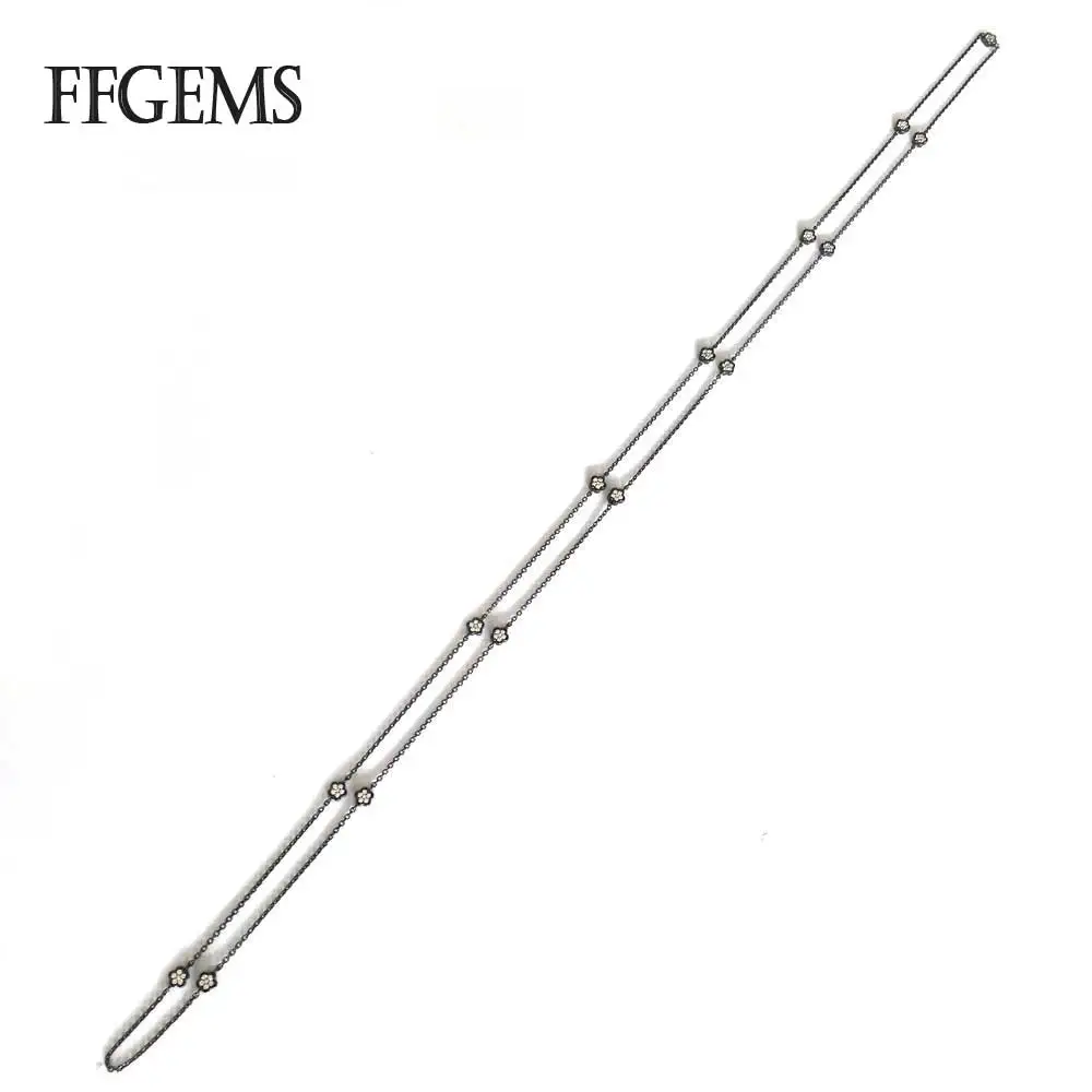 

FFGem small flower sterling silver high quolity simple Long Necklace chain luck black Gold Women Fine Jewelry Party Wedding Gift