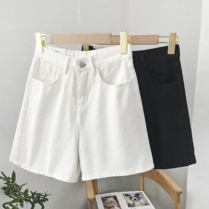 Шорты женские с завышенной талией тонкие джинсовые широкие шорты в Корейском