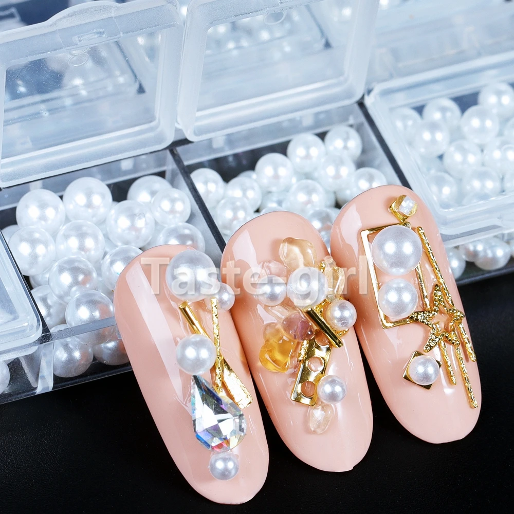 

12 Grid AB Nail Art Decorations Mixed Size Pearl Rhinestones Nail Art Beads Jewelry Polish Nail Design Accesoires Strass Stone