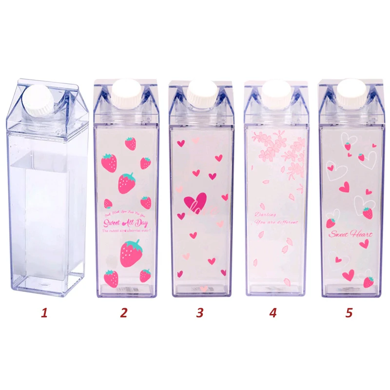 

New Transparent Milk Water Bottle Korea Carton Modeling Cup Girl Love Water Cup Outdoor Travel Portable Leak Proof Drinkware