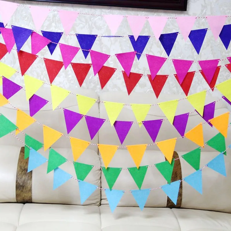 

2.5m 12 Flag Multicolor Banner Wedding Non-woven Flags Garland Bunting Decoration birthday party Baby Shower Supplies