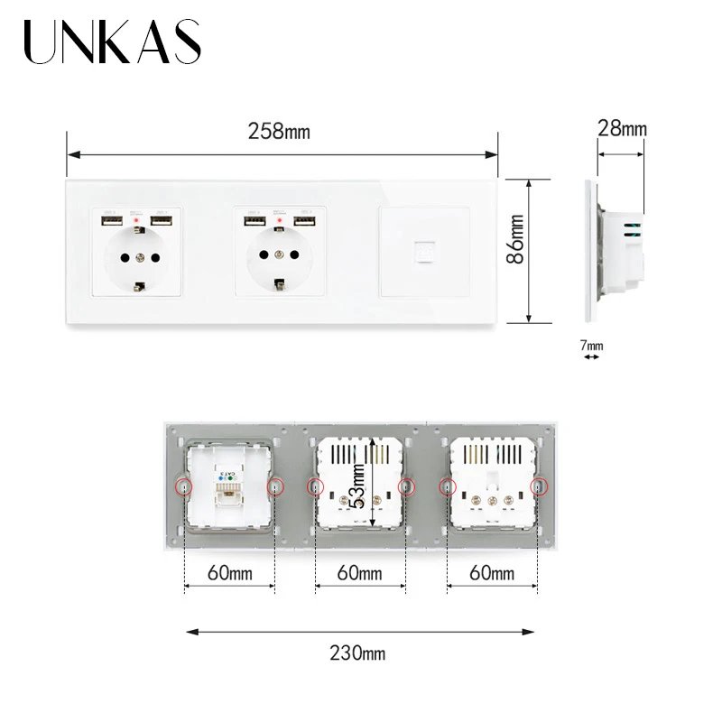 UNKAS Хрустальная панель из закаленного стекла Двойная французская стандартная