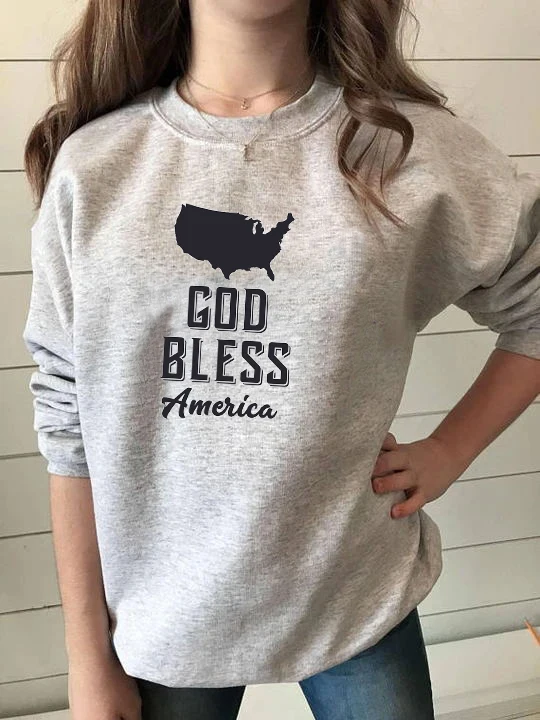 Пуловер с надписью God Bless America Christian Saweatshirt забавный Повседневный джемпер из чистого хлопка графическим