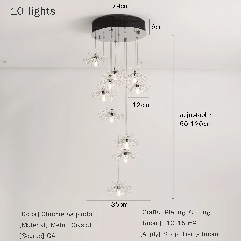 10 lights D35 H120cm Современная хрустальная люстра, хромированный дизайн, светодиодная лампа для гостиной, кухни, Bedoom, светильник, светильники для домашнего декора, светильник ing G4, железная лампа - Цвет абажура: 10 lights D35 H120cm