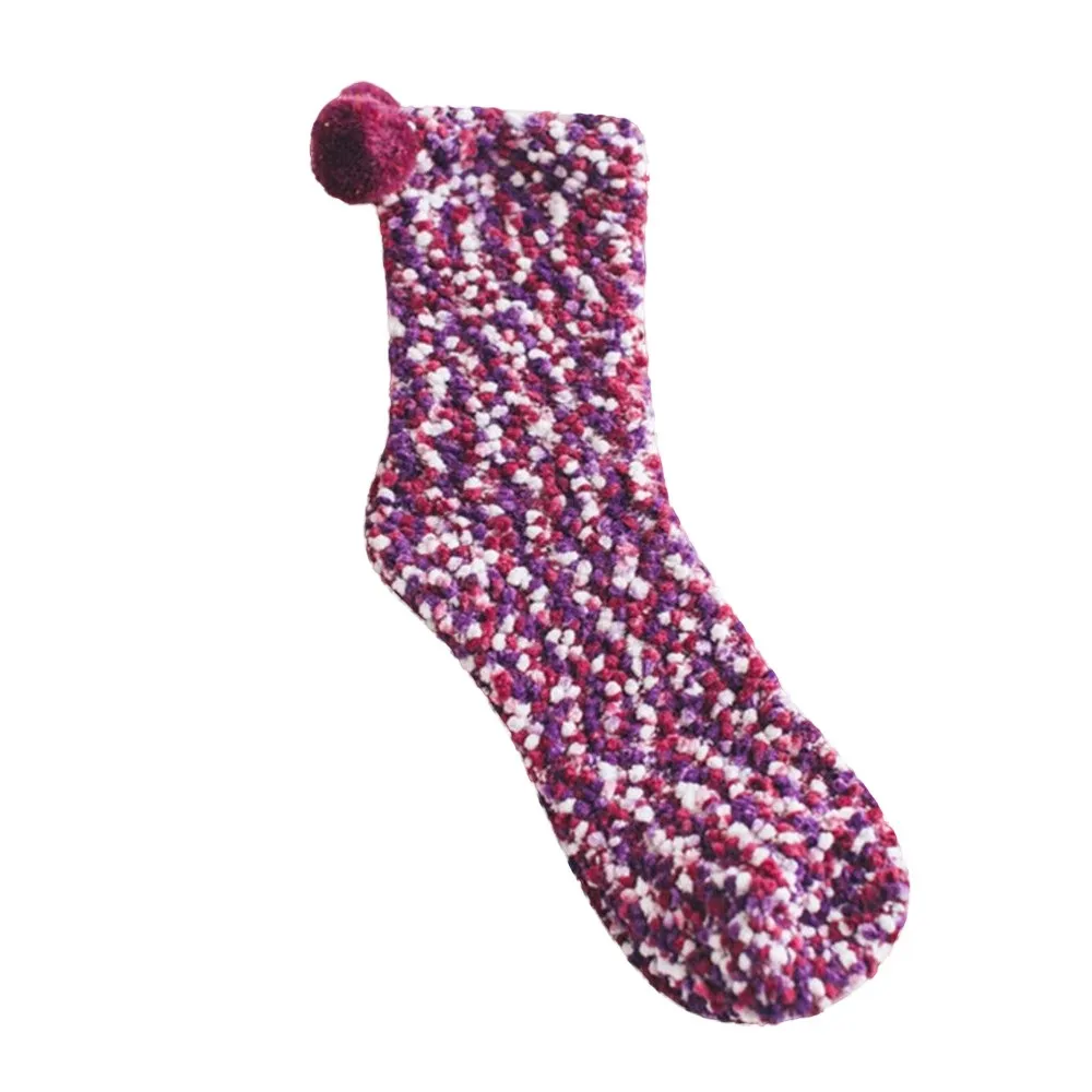 Purple Модные женские хлопковые носки; креативные зимние мягкие теплые носки; удобные разноцветные мягкие плюшевые носки с помпонами; милые эластичные носки; meias - Цвет: Purple