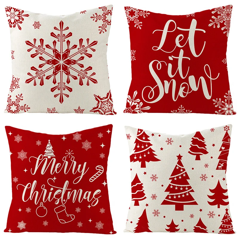 

4pcs Christmas Pillow Cover 45x45cm Cushion Cover Snowflower Printed Pillowcase Christmas Home Decor