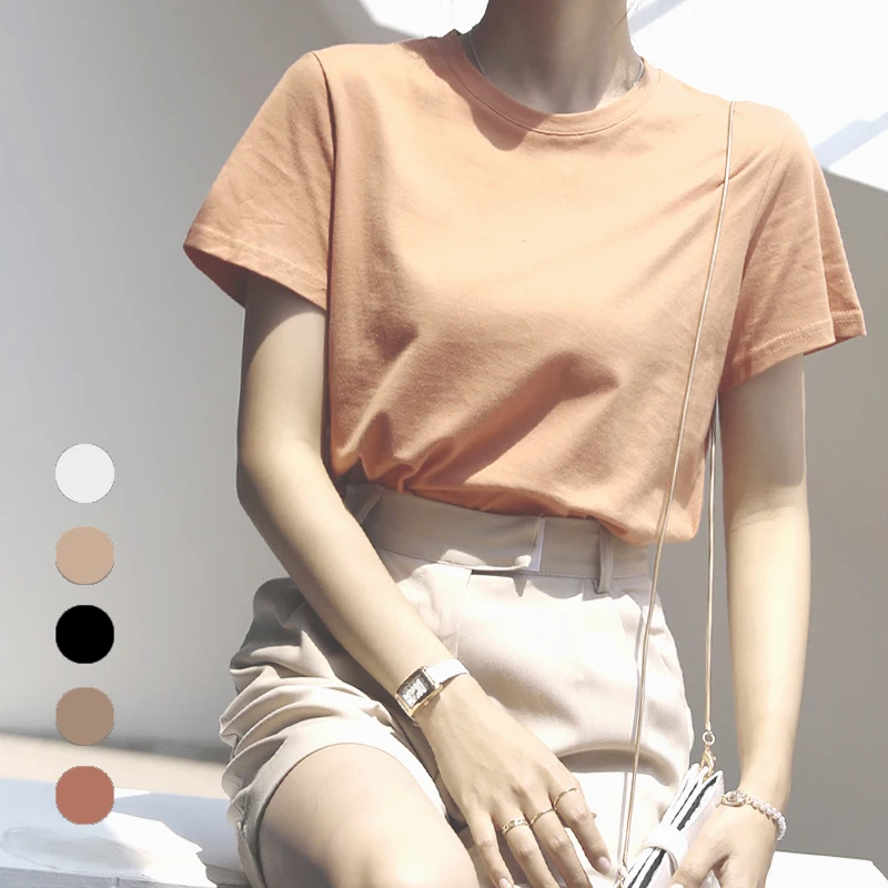 

Tops oversized T Shirt Basic Cotton Harajuku Women Summer New Oversized Solid Casual Loose Tshirt Korean O Neck Female T-shirt