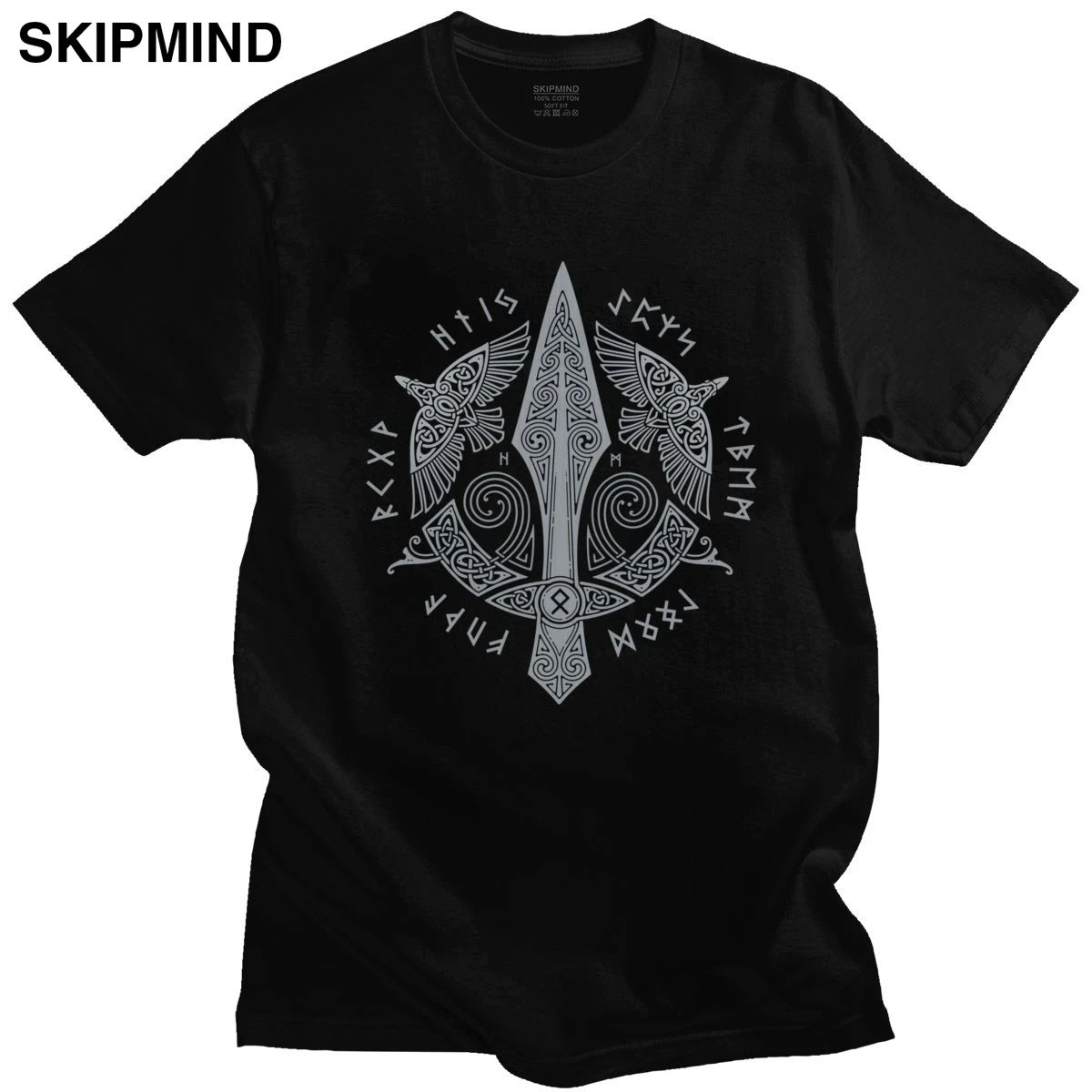 Мужская футболка Odin Vikings Sword хлопковая с коротким рукавом скандинавские руны Viking